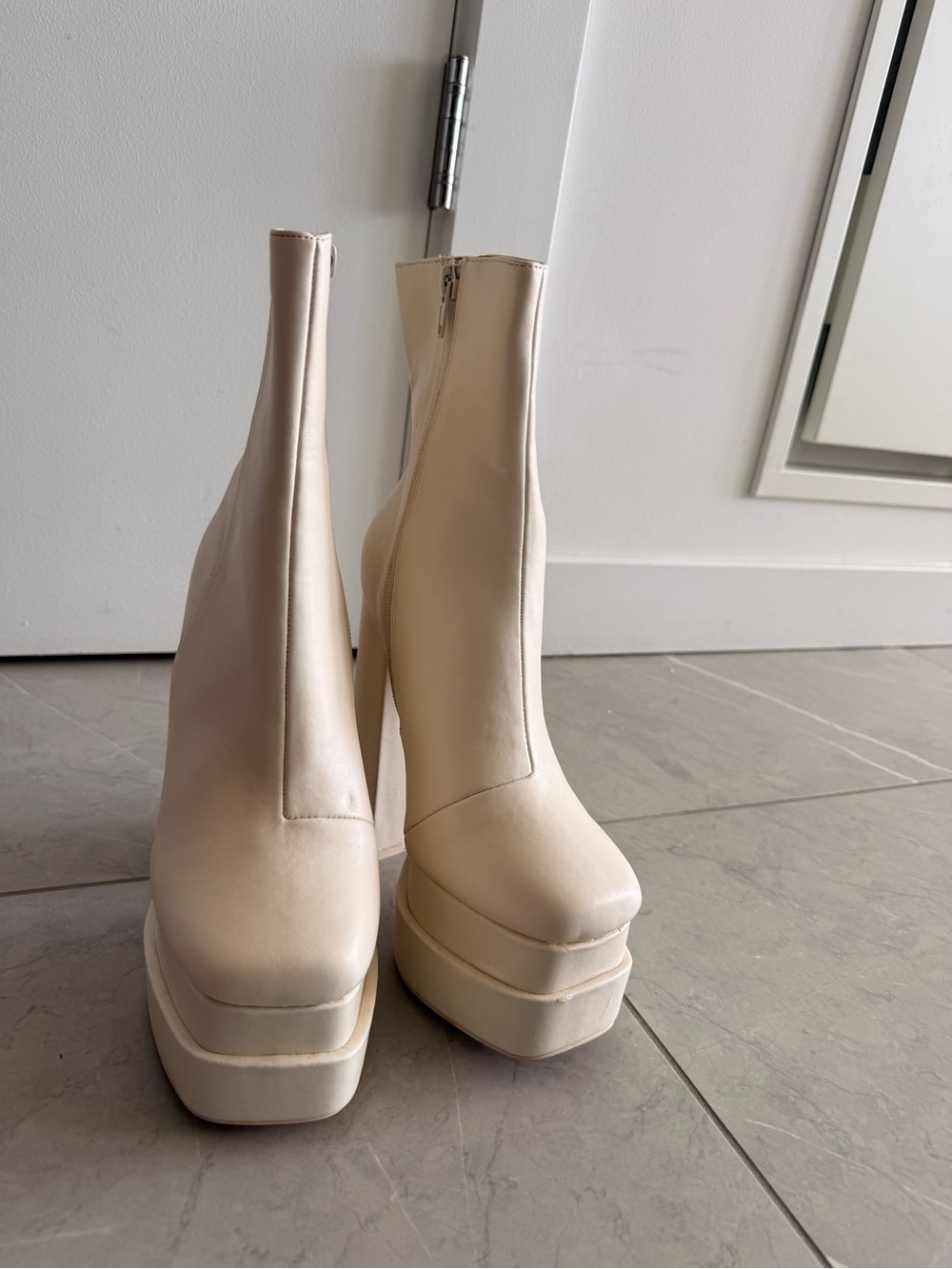 Dolls Kill Cream Platform Ankle Heeled Boots